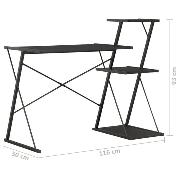 skrivebord med hylde 116x50x93 cm sort