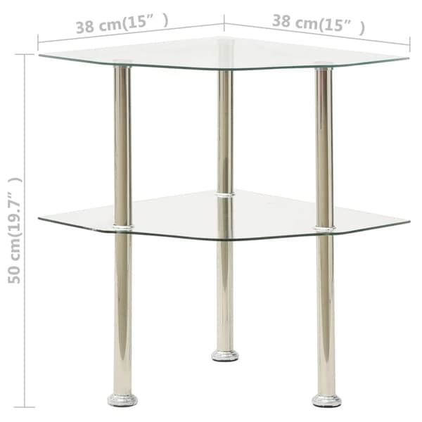 sidebord med hylde 38x38x50 hærdet glas transparent