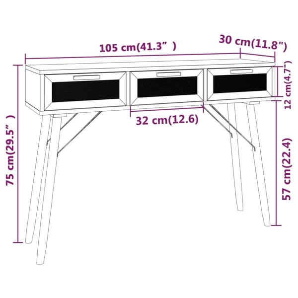 konsolbord 105x30x75 cm massivt fyrretræ naturlig rattan hvid