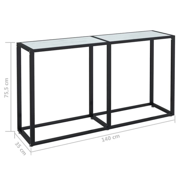 konsolbord 140x35x75,5 cm hærdet glas hvid marmor
