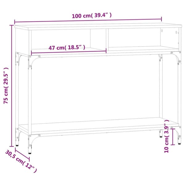 konsolbord 100x30,5x75 cm konstrueret træ brunt egetræ