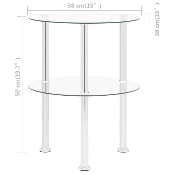 sidebord med hylde 38 cm hærdet glas transparent