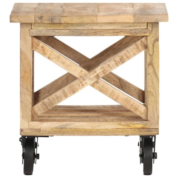 Sidobord med hjul 40x40x42 cm grovt mangoträ