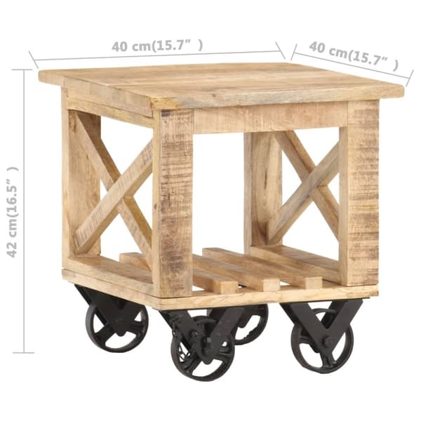 Sidobord med hjul 40x40x42 cm grovt mangoträ