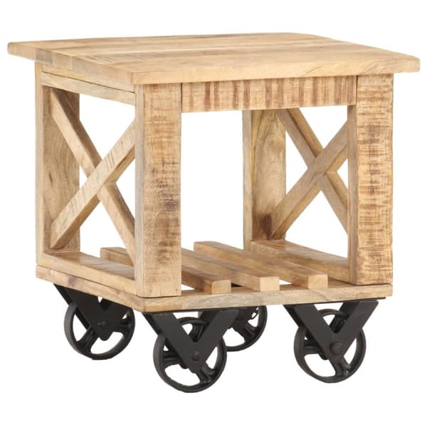 Sidobord med hjul 40x40x42 cm grovt mangoträ