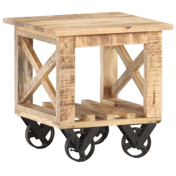 Sidobord med hjul 40x40x42 cm grovt mangoträ