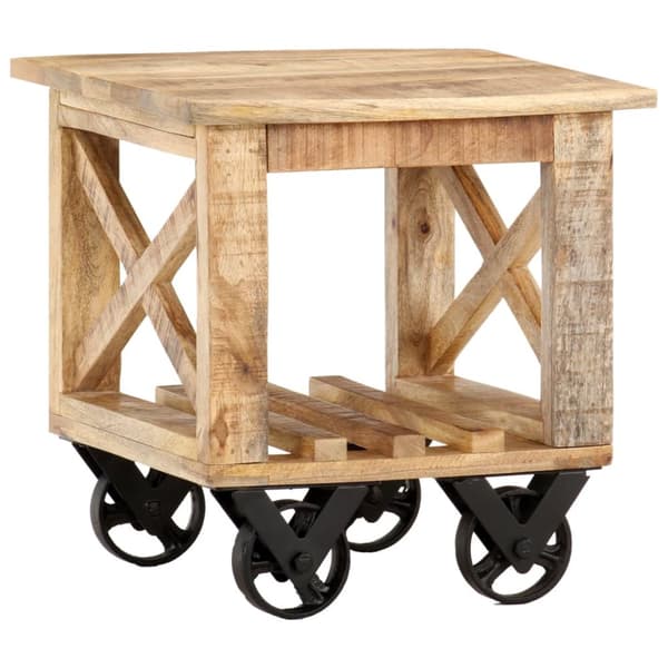 Sidobord med hjul 40x40x42 cm grovt mangoträ