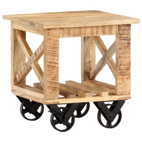 Sidobord med hjul 40x40x42 cm grovt mangoträ