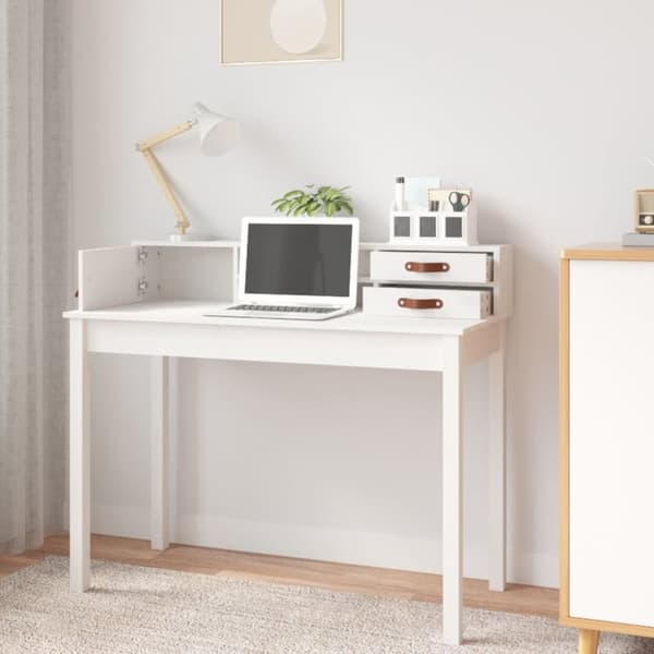 Skrivbord vit 110x50x93 cm massiv furu
