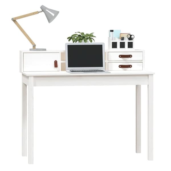 Skrivbord vit 110x50x93 cm massiv furu