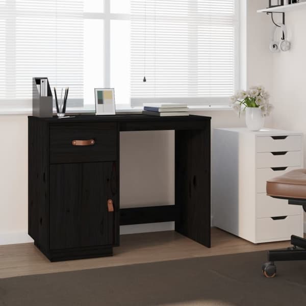 skrivebord 95x50x75 cm massivt fyrretræ sort