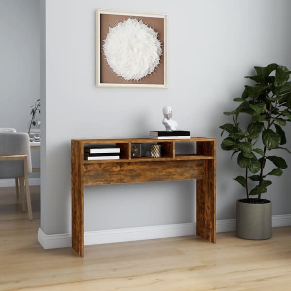 konsolbord 105x30x80 cm konstrueret træ røget egetræsfarve