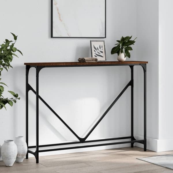 konsolbord 102x22,5x75 cm konstrueret træ brunt egetræ