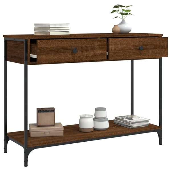 konsolbord 100x34,5x75 cm konstrueret træ brunt egetræ