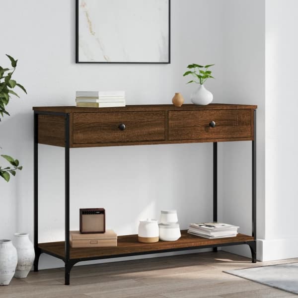 konsolbord 100x34,5x75 cm konstrueret træ brunt egetræ