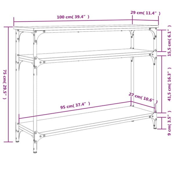 konsolbord 100x29x75 cm konstrueret træ grå sonoma-eg