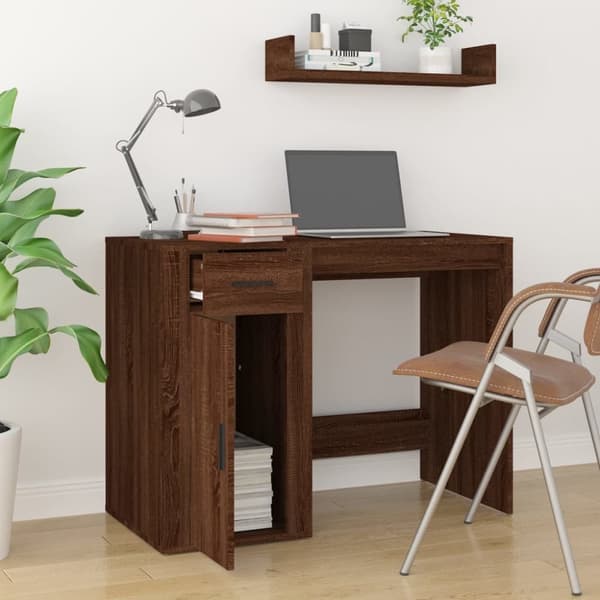 skrivebord 100x49x75 cm konstrueret træ brun egetræsfarve