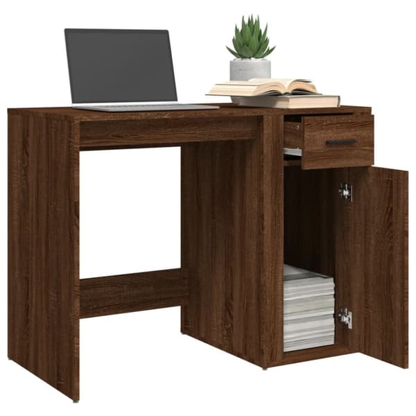 skrivebord 100x49x75 cm konstrueret træ brun egetræsfarve