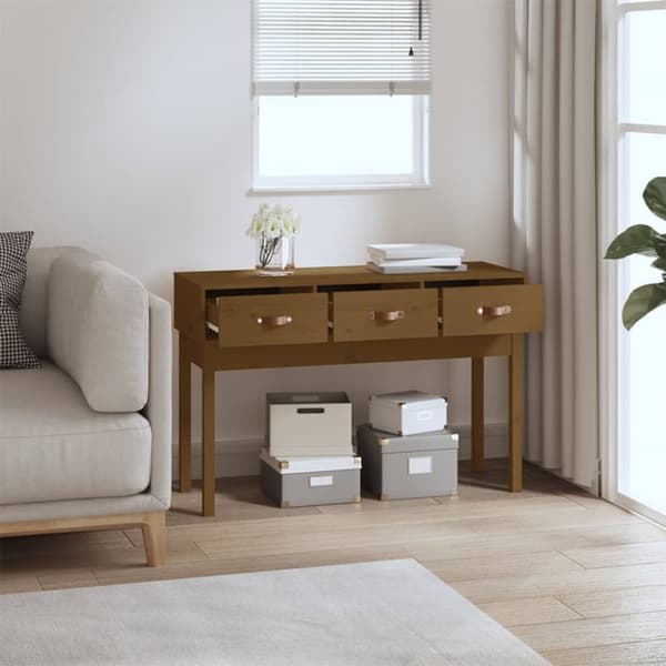 konsolbord 114x40x75 cm massivt fyrretræ gyldenbrun