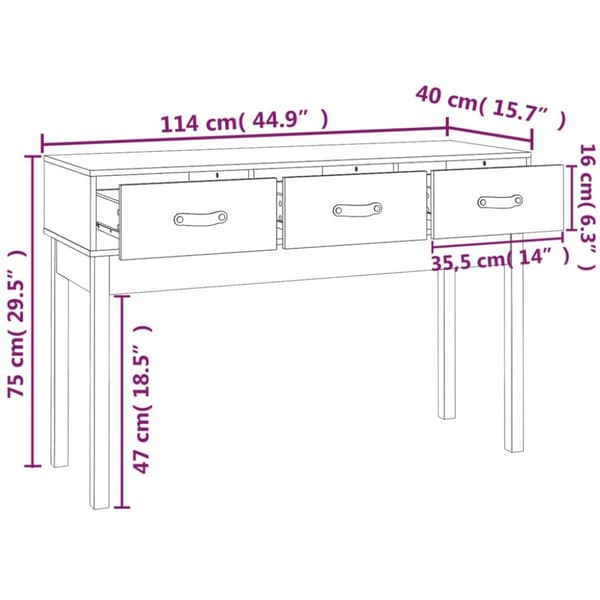 konsolbord 114x40x75 cm massivt fyrretræ gyldenbrun