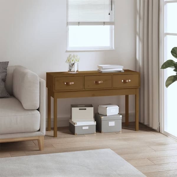 konsolbord 114x40x75 cm massivt fyrretræ gyldenbrun