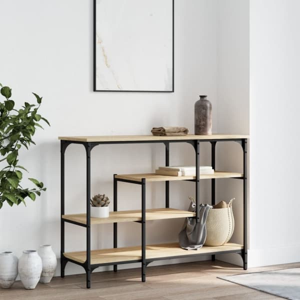 konsolbord med hylder 100x35x75 cm sonoma-eg