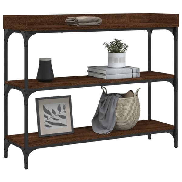 konsolbord med hylder 100x30x80 cm brun egetræsfarve