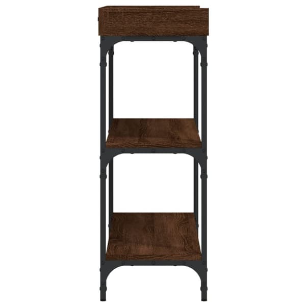 konsolbord med hylder 100x30x80 cm brun egetræsfarve