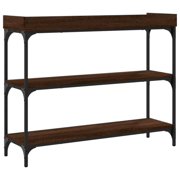 konsolbord med hylder 100x30x80 cm brun egetræsfarve