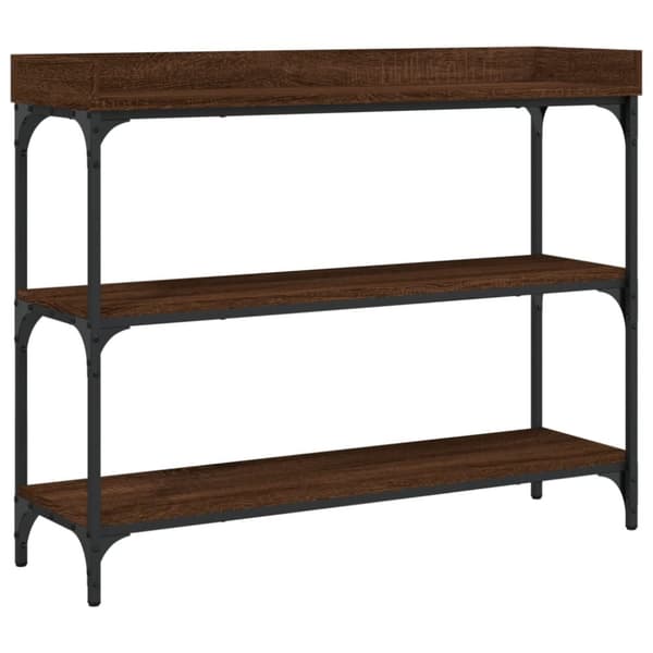 konsolbord med hylder 100x30x80 cm brun egetræsfarve