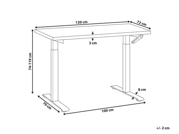 Työpöytä valkoinen ja harmaa 120 x 72 cm teräsrunko manuaalisesti säädettävä kampi seisomapöytä moderni tyyli