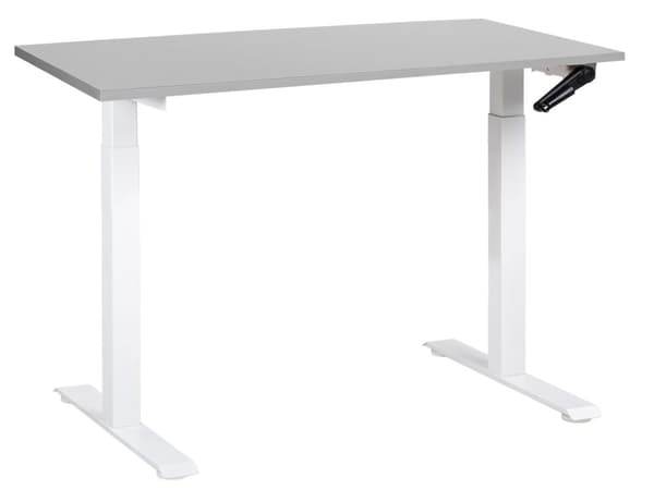 Työpöytä valkoinen ja harmaa 120 x 72 cm teräsrunko manuaalisesti säädettävä kampi seisomapöytä moderni tyyli