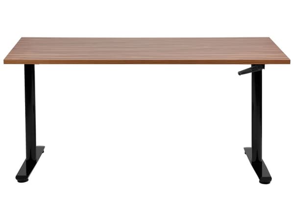 Manuelt justerbart skrivebord Mørk trebordplate Svart stålramme 160 x 72 cm Sit and Stand Round Feet Moderne design Kontor