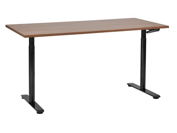 Manuelt justerbart skrivebord Mørk trebordplate Svart stålramme 160 x 72 cm Sit and Stand Round Feet Moderne design Kontor