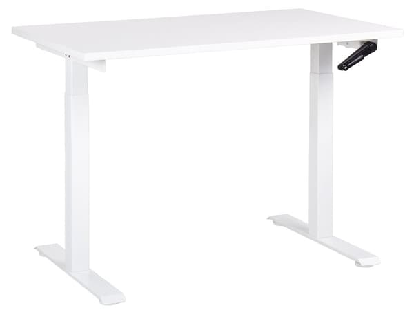 Hæve Sænkebord Hvidt Træ og Stål Stel 130 x 72 cm Lille Ergonomisk Justerbar Manuel Skrivebord til Hjemmet Kontor Værelse Moderne Design