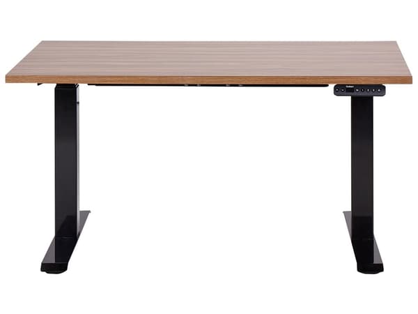 Elektrisk justerbart skrivebord Bordplate i mørkt tre Svart stålramme 120 x 72 cm Sitt- og ståbord Kvadratiske føtter Moderne design