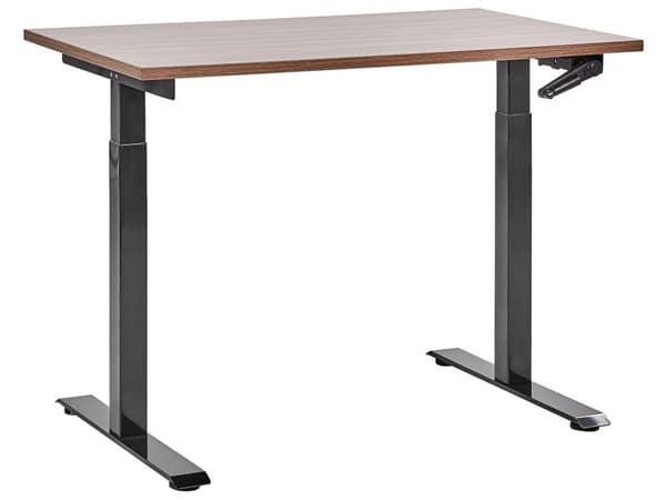 Manuelt justerbart skrivebord Mørk treplate Svart stålramme 120 x 72 cm Sitt- og ståbord Kvadratiske føtter Moderne design Kontor