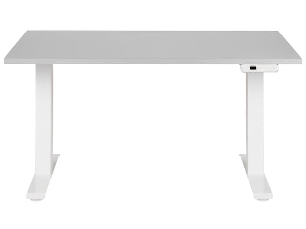 Elektrisk justerbart skrivebord Grå bordplate Hvit stålramme 120 x 72 cm Sitt- og ståbord Kvadratisk fot Moderne design