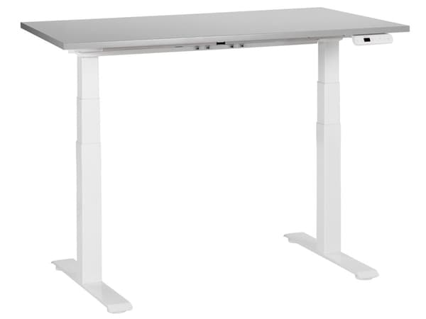 Elektrisk justerbart skrivebord Grå bordplate Hvit stålramme 120 x 72 cm Sitt- og ståbord Kvadratisk fot Moderne design