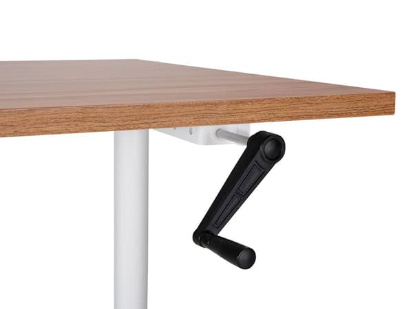 Manuelt justerbart skrivebord Mørk trebordplate Hvit stålramme 160 x 72 cm Sitt og stå med runde føtter Moderne design Kontor