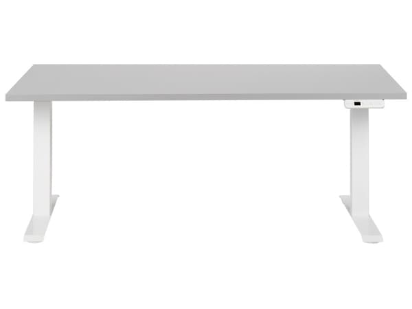 Elektrisk justerbart skrivebord Grå bordplate Hvit stålramme 160 x 72 cm Sitt- og ståbord Kvadratiske føtter Moderne Design