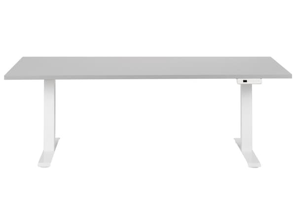 Elektrisk justerbart skrivebord Grå bordplate Hvit stålramme 180 x 80 cm Sitt- og ståbord Kvadratiske føtter Moderne design