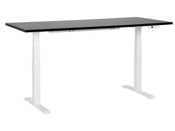 Elektrisk justerbart skrivebord Svart bordplate Hvit stålramme 180 x 80 cm Sitt og stå Kvadratiske føtter Moderne design