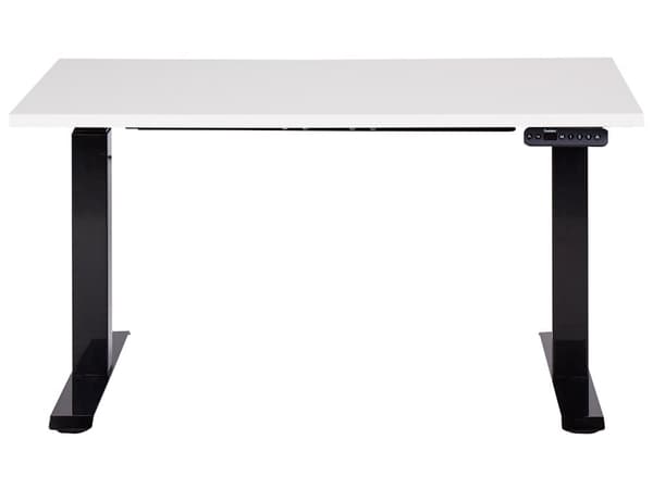 Elektrisk justerbart skrivebord Hvit bordplate Svart stålramme 120 x 72 cm Sitt- og ståbord Kvadratisk fot Moderne design