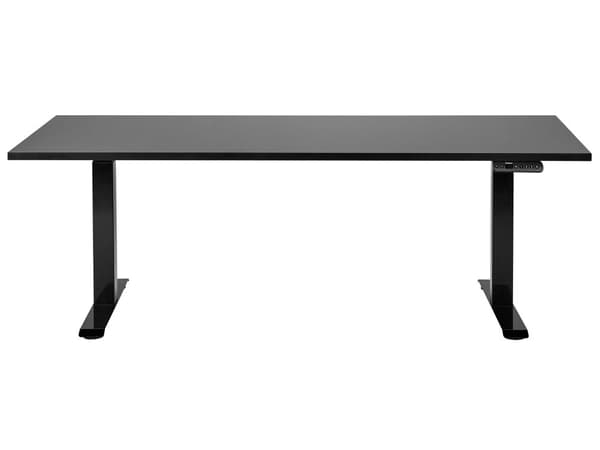Elektrisk justerbart skrivebord Svart bordplate Svart stålramme 180 x 80 cm Sitt- og ståbord Kvadratiske føtter Moderne design