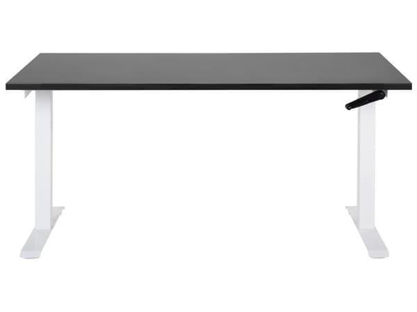 Manuelt justerbart skrivebord Svart bordplate Hvit stålramme 160 x 72 cm Sitt og stå Kvadratisk fot Moderne design Kontor