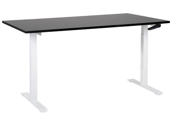 Manuelt justerbart skrivebord Svart bordplate Hvit stålramme 160 x 72 cm Sitt og stå Kvadratisk fot Moderne design Kontor