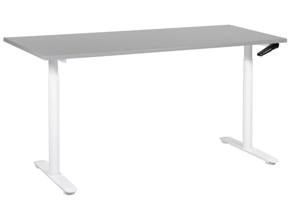 Manuelt justerbart skrivebord Grå bordplate Hvit stålramme 160 x 72 cm Sitt og stå Rund fot Moderne design Kontor