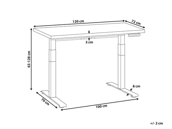 Elektrisk justerbart skrivebord Mørk trebordplate Hvit stålramme 120 x 72 cm Sitt- og ståbord Kvadratiske føtter Moderne design