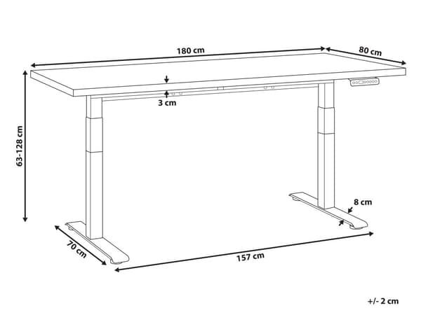 Elektrisk justerbart skrivebord Mørk trebordplate Svart stålramme 180 x 80 cm Sitt og stå-firkantfot Moderne design